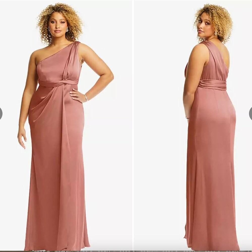 One-Shoulder Draped Twist Empire Waist Trumpet Gown  Desert Rose 3111 size 6 NWT